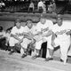 From left, in a July 12, 1949, file photo, Roy Campanella, Larry Doby, Don Newcombe and Jackie Robinson pose at the 16th annual All-Star Game at Ebbetts Field in Brooklyn, New York.